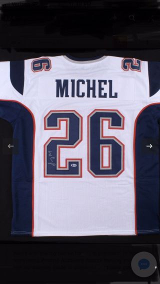Sony Michel Signed Autographed England Patriots 26 White Jersey Beckett