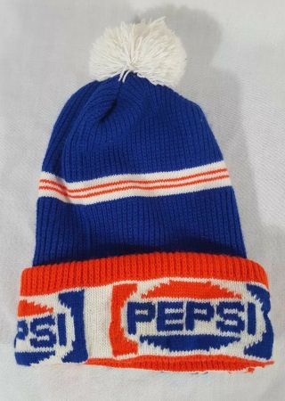 Vintage Pepsi Snow,  Skiing,  Winter Hat With Pom Pom 70 