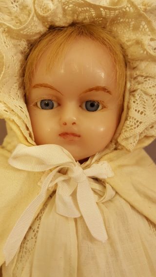 Antique 17.  5 " Poured Wax Doll - Glass Eyes - Inset Hair - Replaced Arms