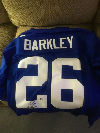 Saquon Barkley 26 Signed Big Blue Jersey Autographed Auto Sz Xl Beckett Bas