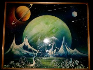 Vintage Sci Fi Painting Space Planet Astro Satern Planets