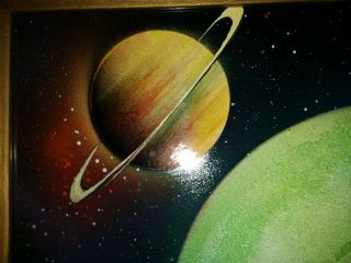 VINTAGE SCI FI PAINTING SPACE PLANET ASTRO Satern Planets 3