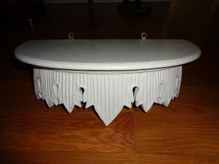 Vintage White Palladio Carved Wood Hollywood Regency Wall Shelf Bed Crown Italy