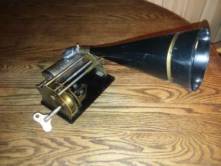 Antique Columbia Graphophone Type Q Phonograph W/ Horn & Reproducer Runs