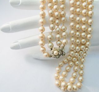 Stunning Long Vintage Hand Knotted 2 Row Pearl Necklace