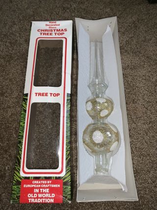 Vintage 10.  5” Glass Gold & Glitter Finial Christmas Tree Topper