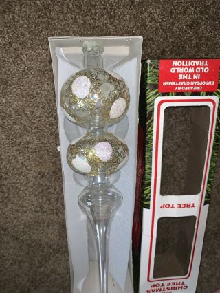 Vintage 10.  5” Glass Gold & GLITTER Finial Christmas Tree Topper 3