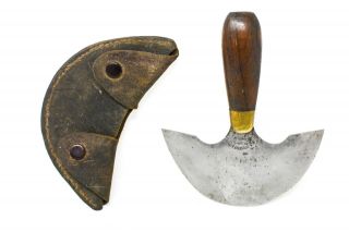 Vintage C.  S.  Osborne & Co.  5 " Round Head Leather Knife - Brass & Rosewood Handle