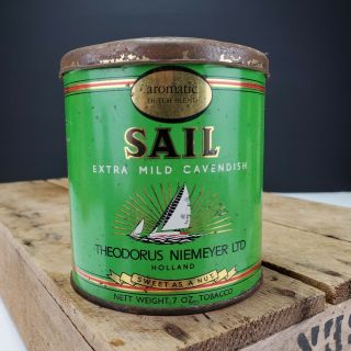 Vintage 7oz Sail Extra Mild Golden Cavendish Tobacco Advertising Tin Can Empty