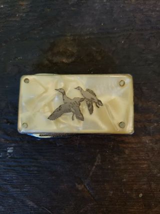 Vintage Square Pocket Knife With Clip.  Embossed With Ducks