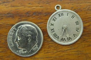 Vintage Sterling Silver Roman Numeral Wall Clock Movable Hands Charm