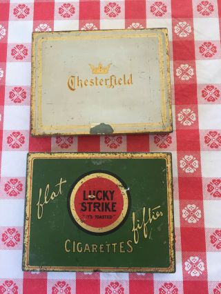 Vintage Cigarette Tins Lucky Strike Flat Fifties And Chesterfield