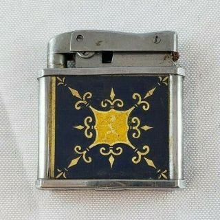 Vintage Monaco Pocket Lighter Japan Painted 4 Corner Design 1.  5 " Good Spark 5