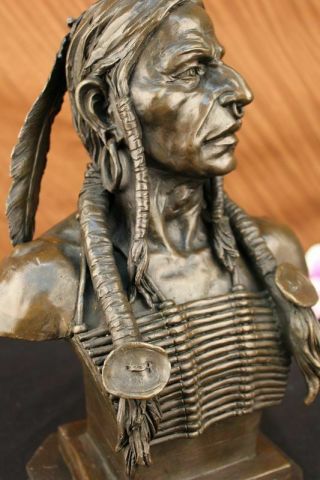 Vintage Solid Cast Bronze Sitting Bull - Native American Indian Chief Figurine