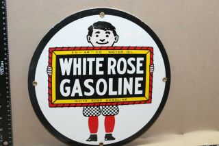 Vintage White Rose Enarco Gasoline Station Porcelain Metal Sign Gas Oil