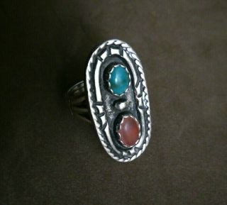Vintage Native American Sterling Silver Coral Turquoise Ring Size 5 - 3/4