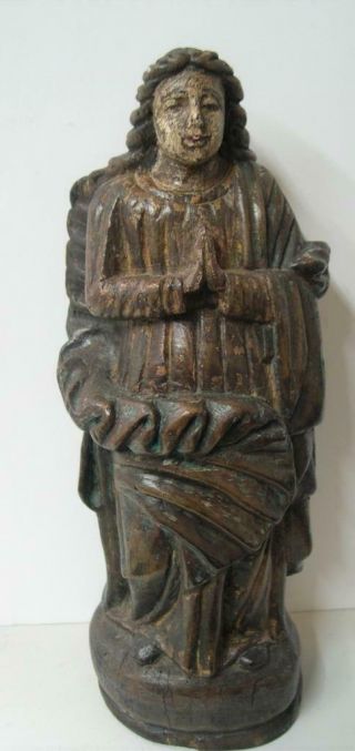 Rare Antique,  18thc Flemish School,  Religious Carving Of A Saint,  17 Inches High