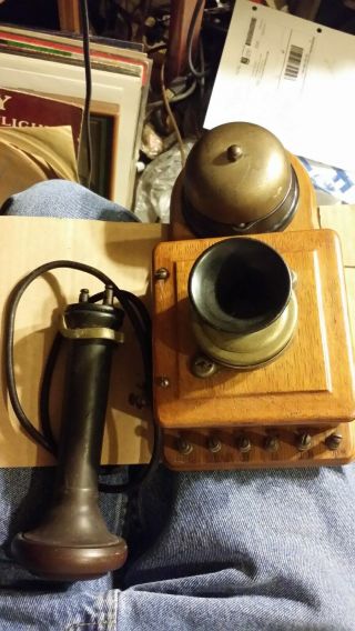 Antique Turn Of The Century Wall Telephone With Candlestick Mouthpiece