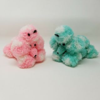 Vintage Handmade Crochet Sweetheart Soap Poodles Set Of Two Pink & Seafoam Green