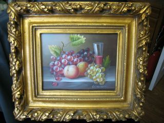 Vintage “still Life Fruit” Vintage Framed Signed Oil Painting On Canvas.