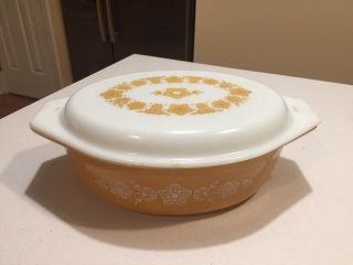 Vintage Pyrex 2.  5 Quart Butterfly Gold Oval Covered Casserole Dish 045 W/ Lid