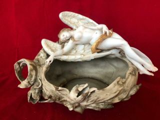 Fine Antique Dresden Volkstedt Porcelain Angel & Frog Centrepiece / Bowl.  C1890