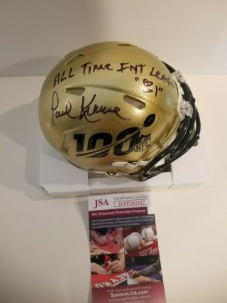 Paul Krause Signed Nfl 100 Mini Helmet All Time Int Leader Jsa Witness