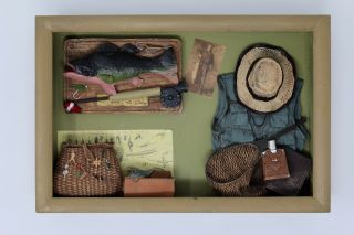 Vintage Fisherman Shadow Box 3 - D Wall Art Gift For Him For The Man Cave