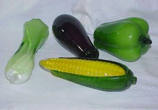 Vintage Colorful Murano Style Glass Vegetables Corn Celery Eggplant Pepper