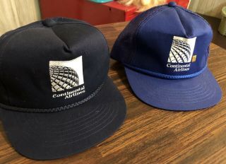 (2) Continental Airlines Retro Vintage Logo Ball Cap Snap Back Hat With Pin