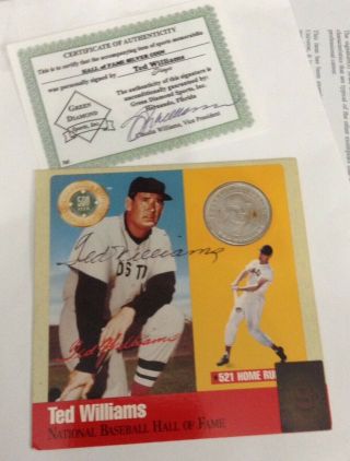Ted Williams Signed Auto Autograph Hof Coin Display With Cert.