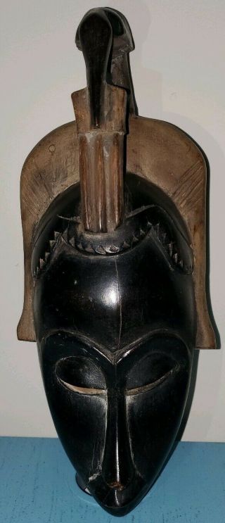 Vintage Hand Crafted Wooden Mask All Black And Bro 17 " Tall 6 " Wide Hanging Wall