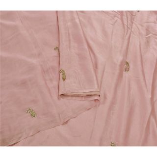 Sanskriti Vintage Pink Saree Pure Satin Silk Hand Beaded Fabric Premium Sari