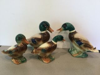 Set Of 4 Vintage Mid Century Royal Windsor Mallard Duck Family Ceramic Pottery