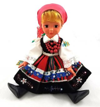 Vintage Polish Doll Traditional Dress Costume Jointed Blinking Eyes Hang Tag