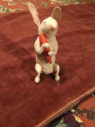 Antique German Cotton Christmas Ornament White Rabbit With Carrot