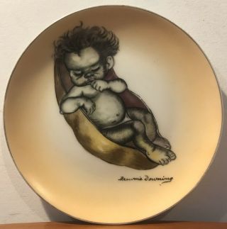 Vintage Brownie Downing Display Plate Sleeping Aboriginal Child Coolamon