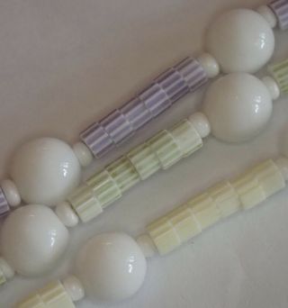 Vintage Miriam Haskell White Green Yellow Purple Art Glass Bead Necklace Set