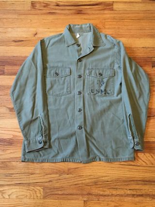 Us Army Shirt Jacket Sateen Og 107 Green Vintage 60s Vietnam Era Medium