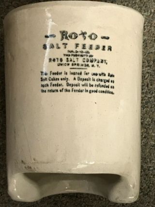 Vtg Antique Roto Salt Feeder Glazed Stoneware Crock For Horses N.  Y.