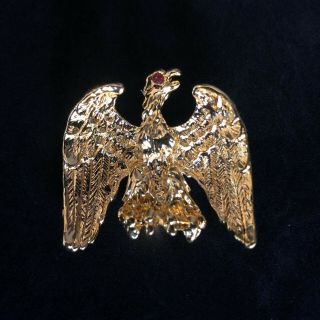 Ann Hand 18k Gold Plate Ruby Liberty Eagle Designer Vtg Brooch Pin