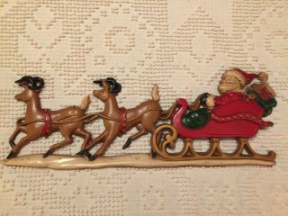 Vintage Sexton Santa Claus Reindeer Sleigh Metal Hanging Plaque Christmas Decor