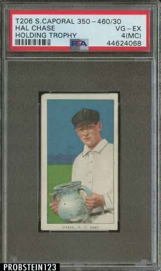T206 Hal Chase Holding Trophy Sweet Caporal 350 - 460 Double Name Psa 4 (mc)