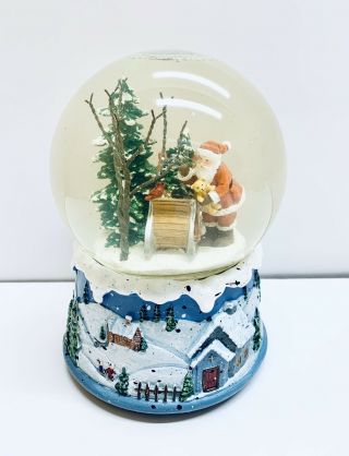 Vintage Christmas Musical 5 1/2 " Snow Globe Santa Sled And Tree