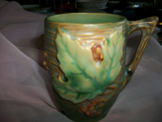Vintage Roseville Art Pottery Green Bushberry Mug 3 3/4 " Tall 2 5/8 " Across Top