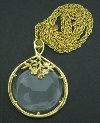 Vintage Gold Tone Victorian Revival Loupe Magnifying Glass Pendant Necklace