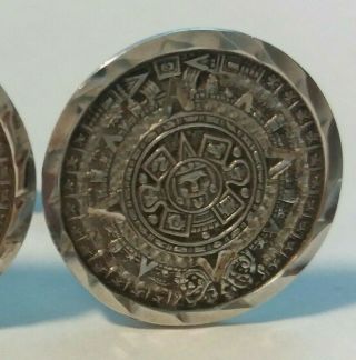 Vintage Cufflinks 1950s - Hecho En Mexico 925 Sterling Silver - Mayan Calendar