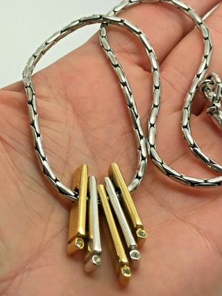 Vintage Jewellery Modernist Silver & Gold Tone Pendant Necklace