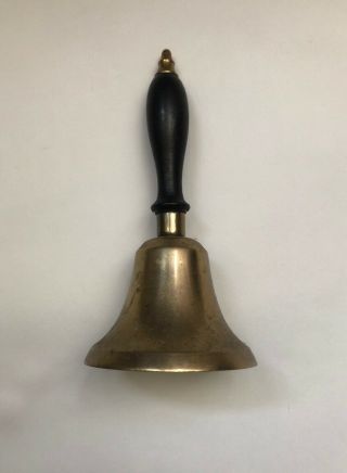 Vintage Solid Brass Bell With Wood Handle 8” School Ship Dinner Bell