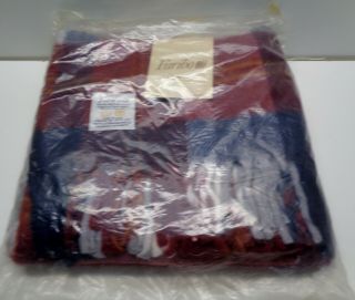 Vintage Faribo Wool Throw Blanket Stadium Plaid Red Blue Fringe Catnapper 45x50 "